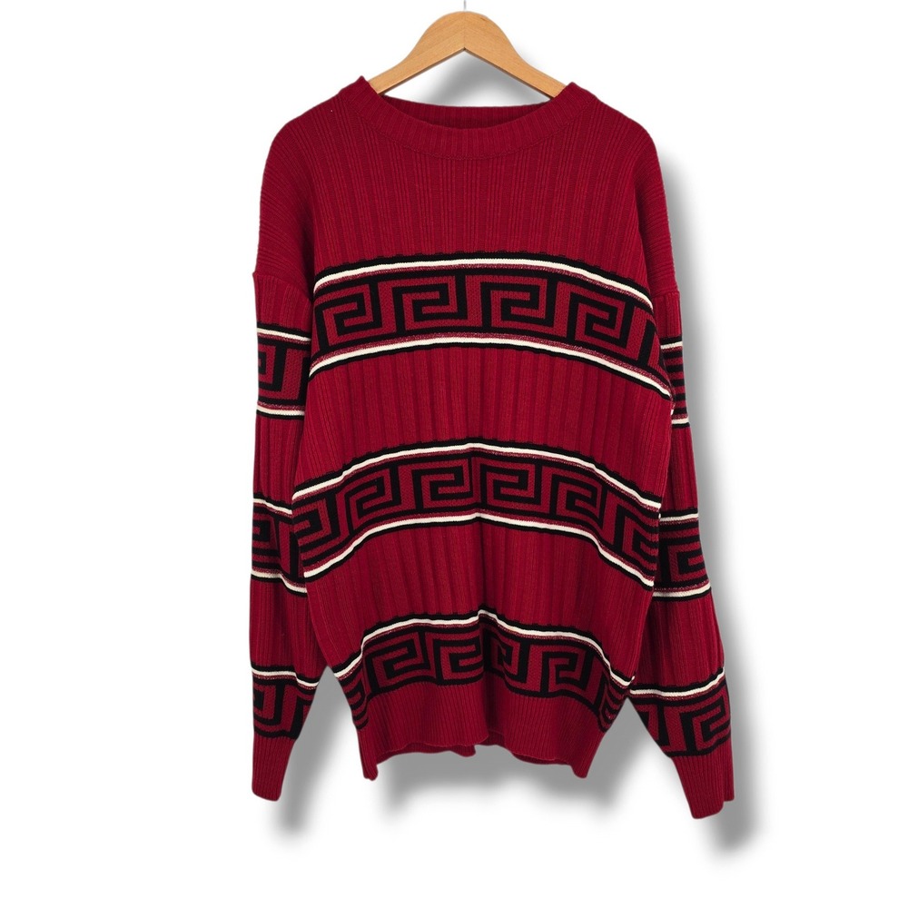 Original Fox Collection Mens Red Greek Key Ribbed Crewneck Sweater Size XXL
